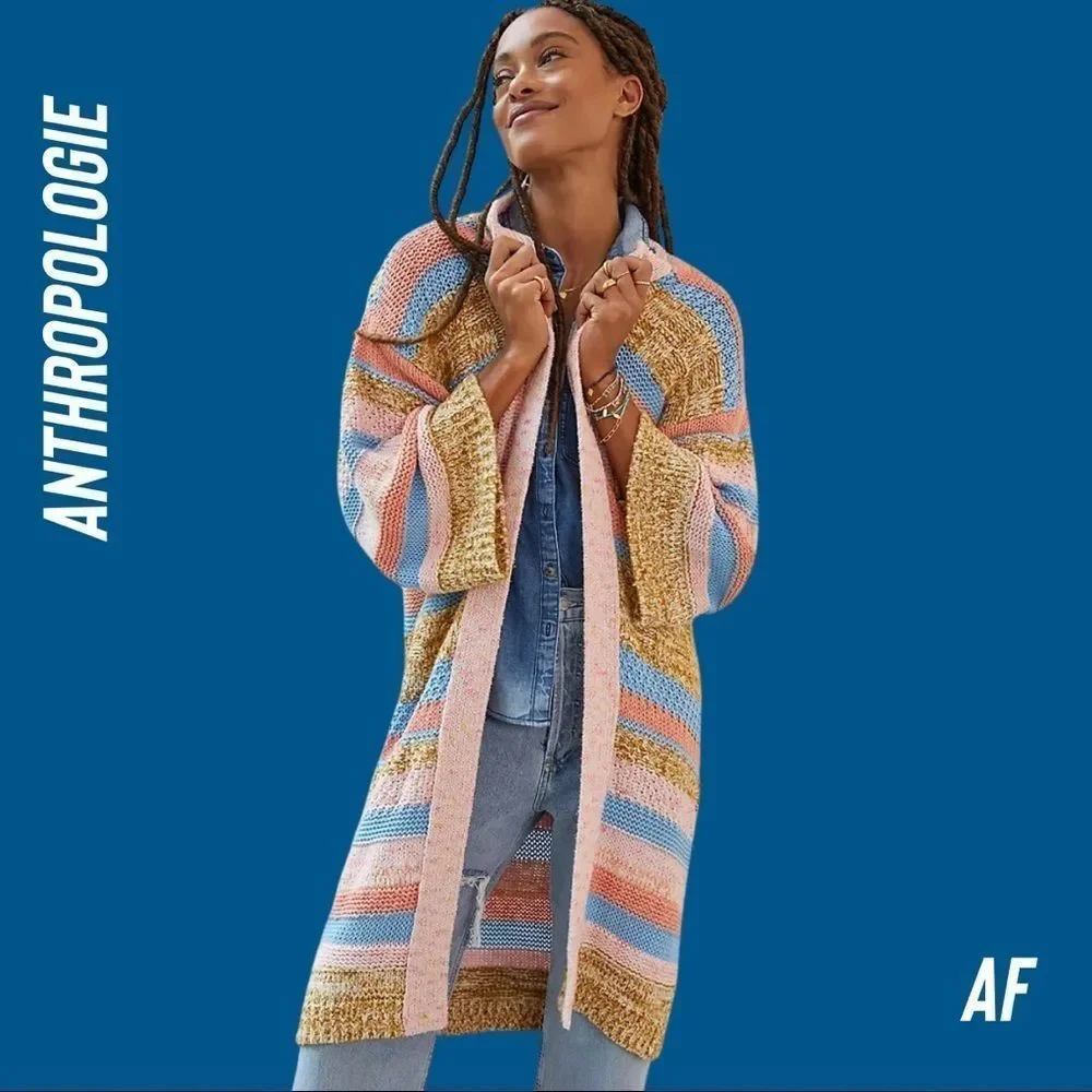 ANTHROPOLOGIE TEXTURED STRIPED CARDIGAN SWEATER NEW NWT ONE SIZE